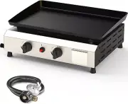 Portable BBQ Griddle 2 Burner Outdoor Portable Griddle Flat Top Gourmet Griddle