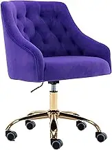 ZOBIDO Comfy Home Office Task Chair with Wheels, Cute Modern Upholstered Velvet Seashell Back Adjustable Swivel Vanity Desk Chair, for Women, for Kids, for Girls, Living Room, Bedroom, (Purple)