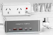 HEYMIX 67W USB C Power Strip, 65W Gan Powerboard Surge Protector, 45W/30W/25W/20W Fast USB-C Charging Station with 2 Outlets, 65W GaN Charging Dock Compatible with MacBook, Lenovo, Dell, iPad, iPhone