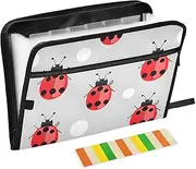 Quteprint 13 Pockets Expanding File Folder with Zipper Closure, Ladybugs Pattern Accordion File Folder with Sticky Labels, Letter Size A4 Papers Expandable File Document Organizer