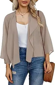 [rosemia] Cardigan for Women Lightweight Casual Summer Open Front Draped 3/4 Sleeve Kimono