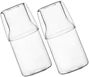 OFFSCH 2 Sets Glass Water Carafe and Cup Stylish Bedside Water Kettle for Milk Tea Juice and Beverages Glass for Home Use and Entertaining Guests