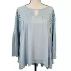 NWT! En Creme Plus Size Light Blue Bell Sleeve Top
