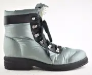 Chanel 18B Green Black Nylon CC Logo Coco Neige Snow Winter Lace Up Tie Boots 42