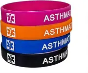 [ZENRUIMING] 4 Medical Alert Asthmatic Silicone Bracelet, ASTHMA Medical Warning Wrist Band, Adult, Silicone