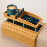 2 in 1 Magnetic Detachable Bamboo Couch Armrest Tray with Cup Holder Sofa Arm
