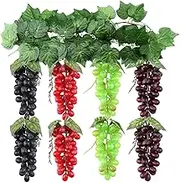 Ginojex 8 Bunches Artificial Grapes Fake Fruit with 2 Strands Grape Vines Hanging Plant Leaves Wine Rack Wedding Garden Home Party Decorative