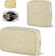 Likesing Period Bag Pouch, Leather Sanitary Napkin Storage Bag for Girls Womens, Portable Sanitary Napkin Period Pad Pouch Bag for Purse, Small Make Up Bags(Beige Gold)