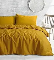 Amsons Quilt Cover Set – 100% Cotton Bedding & Linen - King Single Quilt Cover - Mustard Doona Cover - Bedding Duvet Cover Sets (2PCs, King Single)