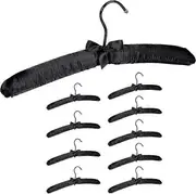 Satin, Set of 10, Soft Padded Coat Hanger, 360 Rotating Hook, 38 cm, Knot, Black, Wood, Metal