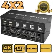 4 Port HDMI DisplayPort DP USB KVM Switch 4X2 Dual Monitor 4K 60Hz KVM Switcher