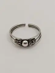 Sterling Silver Toe Ring. Bali Ball Design. Adjustable Size. 925 Sterling Silver