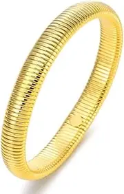 [Generic] Gold Bangles for Women Chunky Stretch Bangles Bracelets Set 18K Gold Plated Stainless Steel Link Chain Bracelets Flexible Wide Wristband Bracelets Set of 1 Jewelry for Women