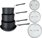 [Commichef] 4-Piece Cookware Set, Includes 16/18/20 cm Saucepans & 24 cm Frying Pan, Stackable Design, Anodised Aluminium
