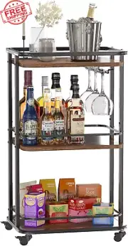 IBUYKE 3-Tier Home Bar Serving Cart,Kitchen Storage Carts with Wheels,11.79X15.7