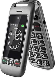 Artfone 4G SIM-Free Foldable Mobile Phone for The Elderly with SOS, Dual Color Display, LTE Unlocked Easy to Use Flip Basic Senior Phone with Camera,Charging Dock,Bluetooth,MP3,FM and Torch,Gray