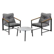 Livsip 3PC Outdoor Patio Furniture Set Bistro Sets 50CM Round Grey Marble Table