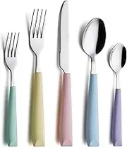 ANNOVA 20PCS Stainless Steel Cutlery/Flatware Set with Colored Handles Comfortable to Hold - 4xDinner Forks,4xSalad Forks,4xDinner Knives,4xDinner Spoons,4X Dessert Spoons (Pastel Mix, 20 Pieces)