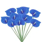 10Pcs 13" Artificial Anthurium Lily Flowers Floral Bouquet Decor, Navy Blue