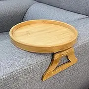 Cozioz Bamboo Side Table Clip-On Tray for Sofa Armrest – Ideal for Remote, Drinks, Phone (Round)