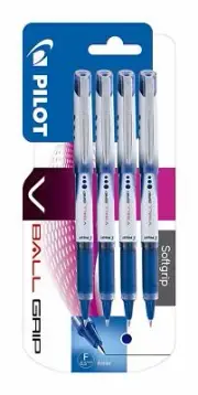 Pilot V-Ball Grip Pens 05 – Rollerball Liquid Ink, Pack of 4, Blue