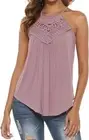 Bluetime, Women Summer Halter Tank Tops, Spaghetti Strap Lace, Mauve