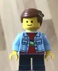 LEGO Little Boy Minifig Child Light Blue Jacket, Short Dark BLUE Legs Brown Hair