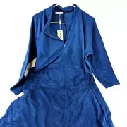 Womens XXL Fleece Zipper Robe Housecoat Full Length Ekouaer With Pockets Blue
