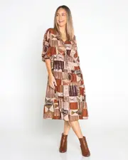 Haisley Cotton Dress - Mocha Patchwork