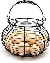 CVHOMEDECO. Antique Wire Egg Basket with Handle Primitives Vintage Gathering Basket. Black (7-3/4"Dia. X 5" H Black)
