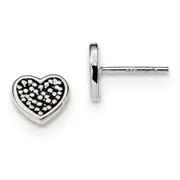 Sterling Silver Antiqued Heart Post Earrings