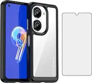 [Asuwish] Phone Case for Asus ZenFone 9 5G with Tempered Glass Screen Protector Cover and Cell Accessories Slim Silicone Rubber Soft TPU Protective Mobile Zen Fone 10 Women Men Clear Transparent Black