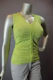$950 New OSCAR DE LA RENTA Chartreuse Yellow Green Cashmere Ruched Sweater Top S