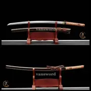 Damascus Folded Steel Japanese Katana Gold Samurai Sword Battle Ready Full Tang.