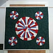 Handmade Wall Hanging: Patchwork Angled Circles Quilted, Optical Move 34" Square