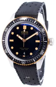 Oris Swiss Made Automatic 26 Jewels Black Dial Rubber Strap WR100M Mens Watch