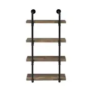 Benjara Decorative Floating Wall Shelf 11.5"x23.5" Piped Metal Frame Brown+Black