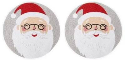 Set of 2 Same Round Braided Cotton Placemats (15") CHRISTMAS, SANTA'S FACE, HW