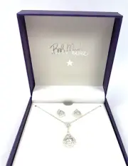 Bob Mackie Necklace & Earrings Teardrop Pendant Crystal Silver Set MSRP $149