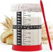 Sourdough Bread Starter Kit- 34 oz Large Capacity Sourdough Starter Jar with Natural Kitchen Sponge for the Perfect Sour Dough Bread & Sourdough Starter Kit- Sourdough Bread Baking Supplies (Red)