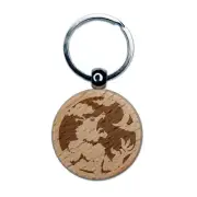 Werewolf Monster Howling at Moon Halloween Engraved Wood Round Keychain