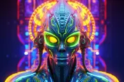 Alien Psy UV tapestry, Blacklight Reactive, Psychedelic Wall Hanging, DMT Art