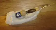 Roach Clip Dice/Die Metal, Wood & Bead CANNABIS Leaf Engraved Image P33