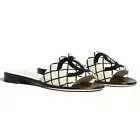 Chanel 20P Black White Pearl Embroidery CC Logo Slide Slip Sandal Mule Flat 35