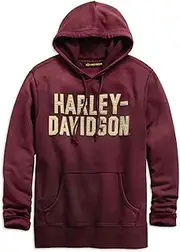 [HARLEY-DAVIDSON] Official Men's Felt Lettering Slim Fit Pullover Hoodie, Red