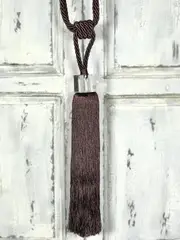 Pair 2 pieces Curtain Tie Backs - 35cm Tassel with Square Glass Top - Plum Brown