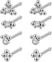 [6ixGosh] 4Pair 20G Nose Rings Studs 316L Surgical Steel Nose Rings for Women Hypoallergenic Corkscrew L Shaped Nose Piercing Stud Jewelry for Women Men CZ Small Cute Nostril Piercing jewelry