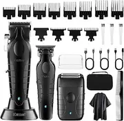 KEMEI Professional Hair Clippers for Men, Cordless Complete Hairdressing Trimmer T-Blade Trimmer Foil Shaver Set, Electric Hair Cutting Full Kit with 11 Guide Combs