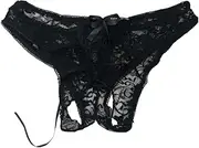 [VIGUEUR] Women's Lace Boyshorts Underwear, Crisscross Strappy Hipster Briefs, Black, L Size