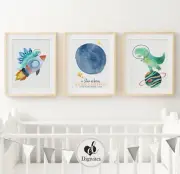 Baby Nursery Wall Art Prints Custom star map, Dinosaurs in space, constellation
